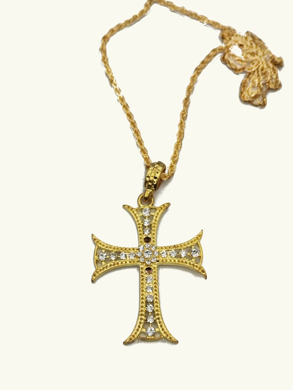 Catenine: Modeschmuck Kreuz Anhängerkette goldfarbig mit Strasssteinen – Nuovo (secondo la descrizione) da Luzern venduto da -gwunderchischtli- 1