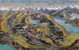 Vogelschau-AK: Kurlandschaft Menzingen, gelaufen 1923
