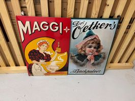 2 Vintage Werbeschilder aus Blech – MAGGI & Dr. Oetker