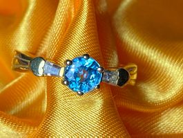 Blauer Zirkon + Saphir Ring 🩵💎✨925 Silber vergoldet S66