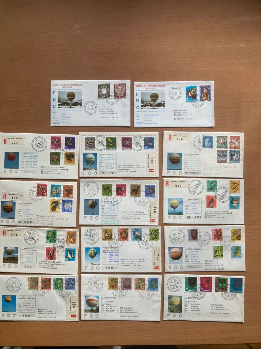 Tutti i francobolli: 14 Briefe FDC Ballonpost / Freiballon – Usato da Kriens venduto da Meier72