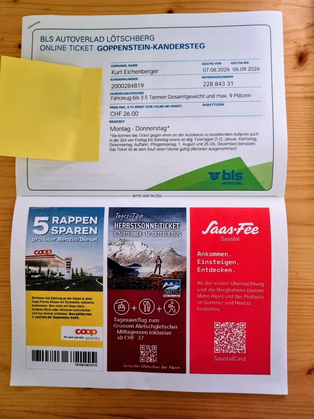 Billets: Online-Ticket BLS Goppenstein- Kandersteg – Neuf (Voir description) à Langenthal par EEich