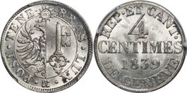 Rare 4 Centimes Genève 1839 PCGS MS64 – État Splendide