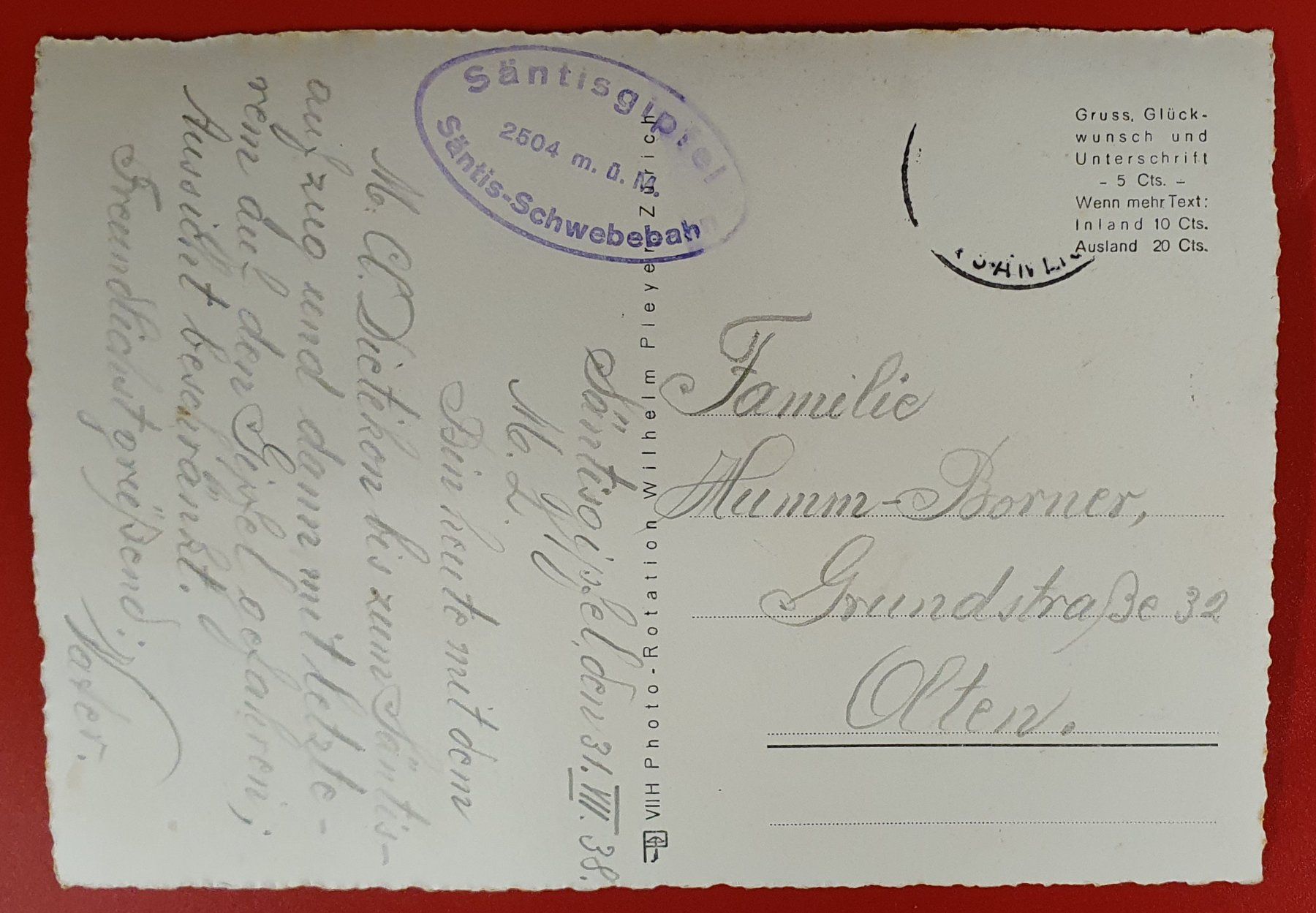 Cartoline postali: Säntis Schwebebahn 1938 – Usato da Kreuzlingen venduto da Rschweiz1 1