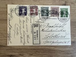 Wunderschöne Postkarte mit Mehrfachfrankierung mit J7