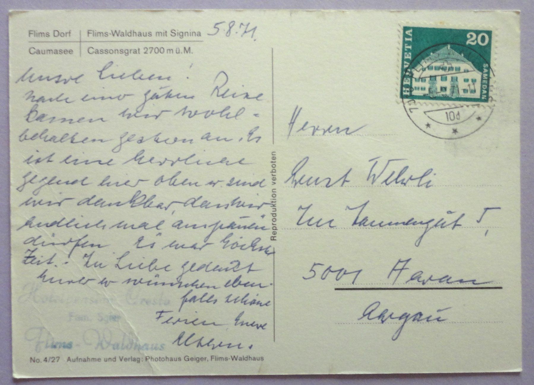 Cartes postales: Flims – Défectueux à Fétigny par Billy2miny 1