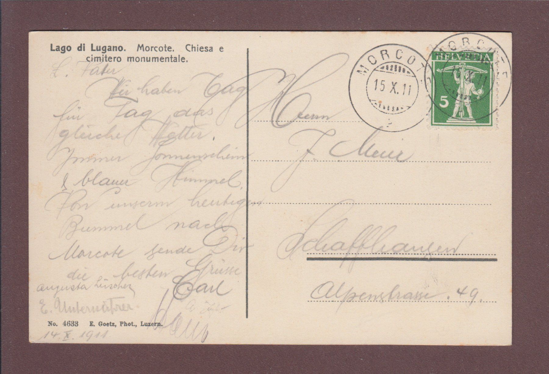 Ansichtskarten: MORCOTE - Chiesa - 1911 – Gebraucht aus Pully von nicecards 1