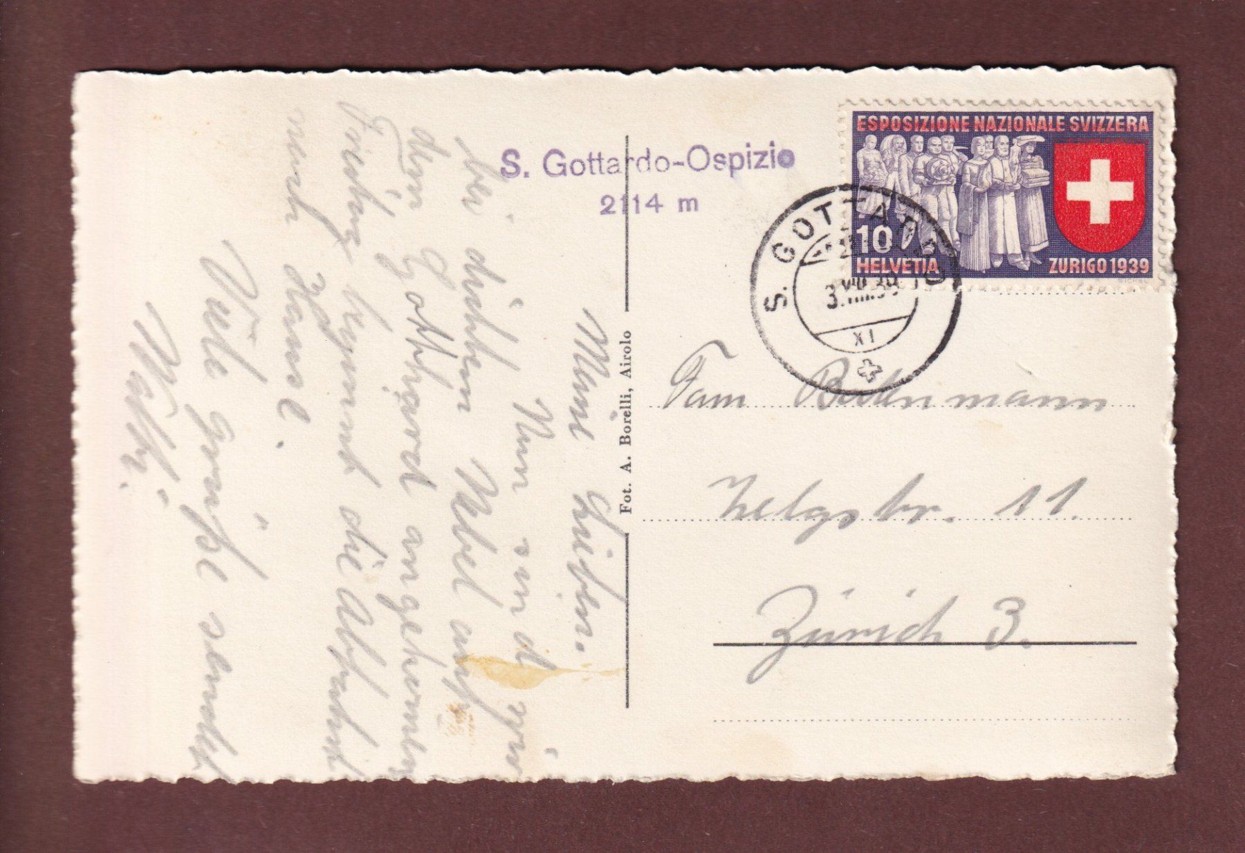 Cartoline postali: VAL TREMOLA - Gotthardstrasse - 1939 – Usato da Pully venduto da nicecards-shop 1
