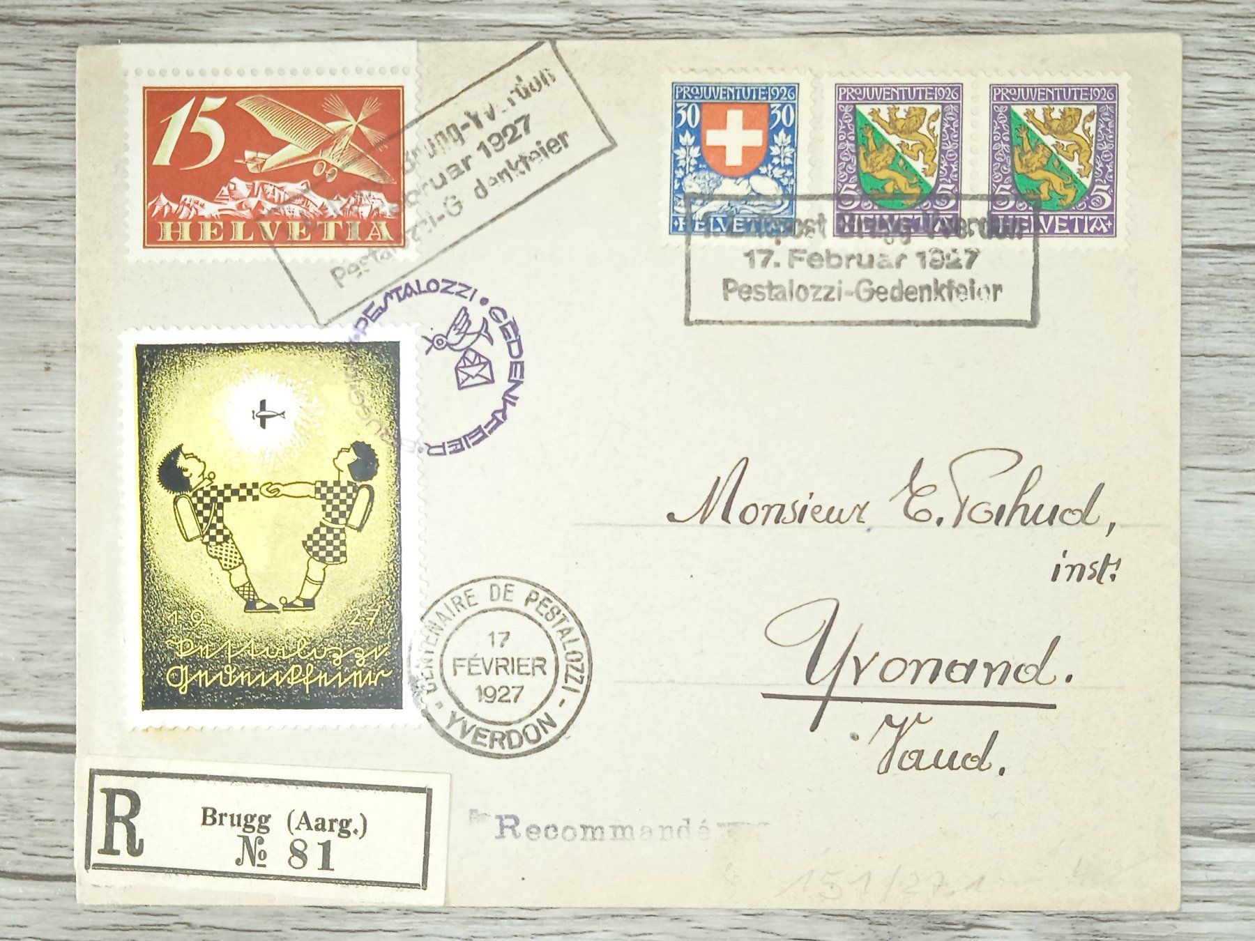 Tutti i francobolli: TR02 Enveloppe + Timbre Suisse 1927 – Usato da Cousset venduto da Patrick_Collections