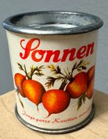 Kleine alte Blechdose für Verkaufsladen SONNEN Karotten