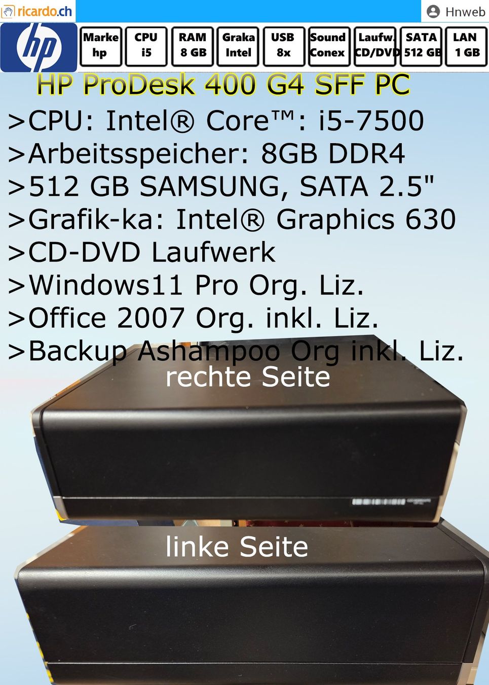 Hewlett Packard PC: PC HP ProDesk 400 G4 SFF – Usato da Kaisten venduto da Hnweb 1