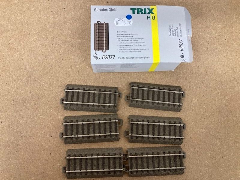 Trix H0 62077 Gerades C-Gleis 77,5 mm 6 Stück neu OVP (Neu und ...