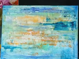 Abstrakte Gemälde in Blau Orange Weiss Leinwand 50x70cm