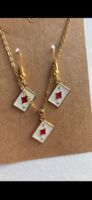 Kette und Ohrringe mit Spielkarten Karo Anhänger