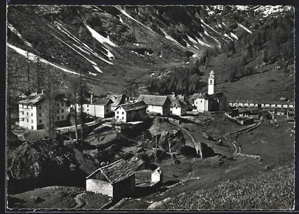 Cartoline postali: AK Bosco-Gurin, Panorama mit Kirche – Usato da Berlin venduto da bartko-reher
