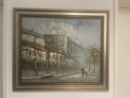 Winterliches Gemälde, Öl auf Leinwand, gerahmt