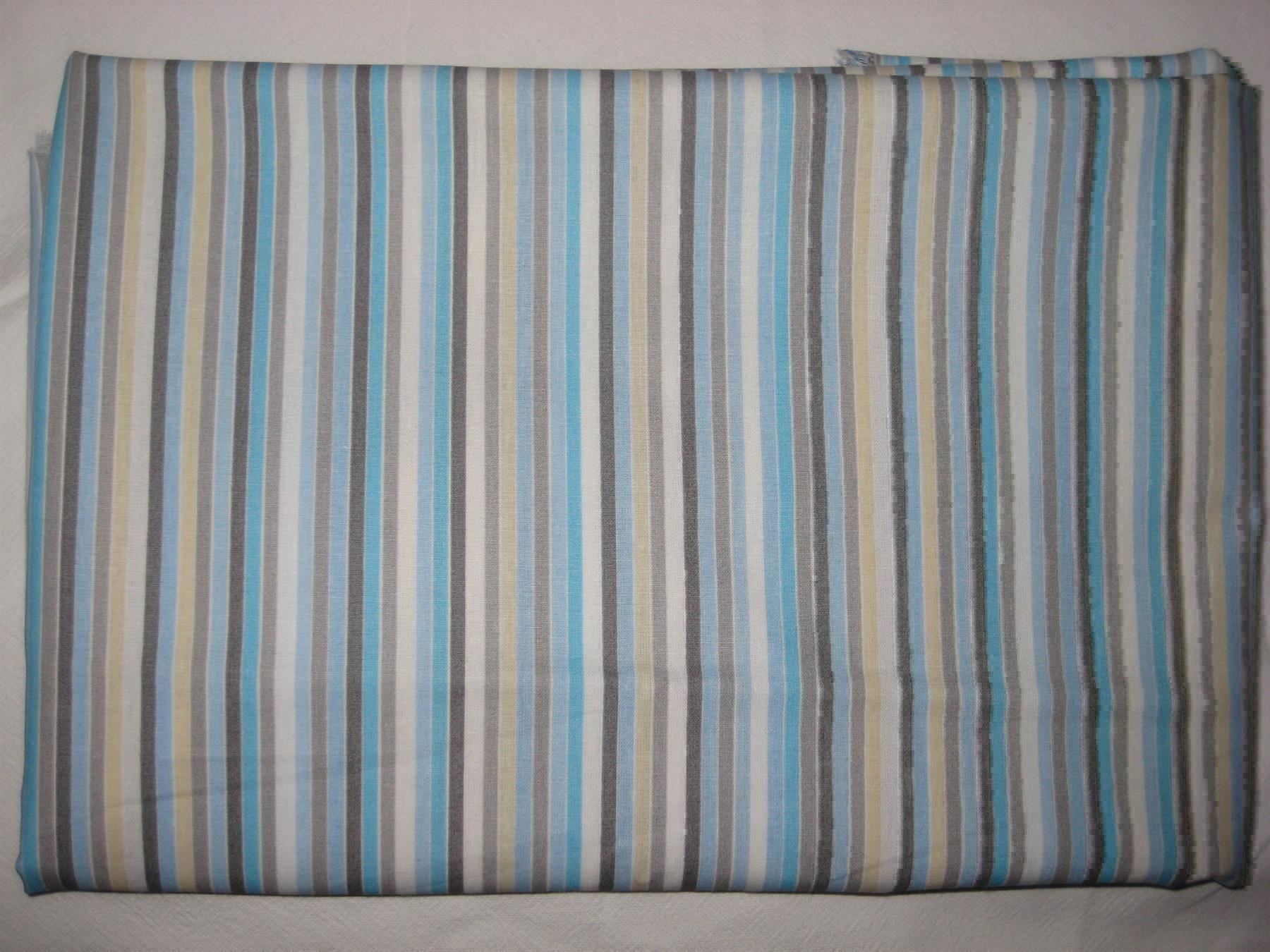 Stoffe: Baumwollstoff mit hellblau/beige/grauen Streifen – Neu und originalverpackt aus Füllinsdorf von Schlupp