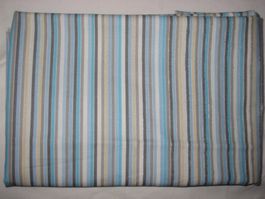 Baumwollstoff mit hellblau/beige/grauen Streifen