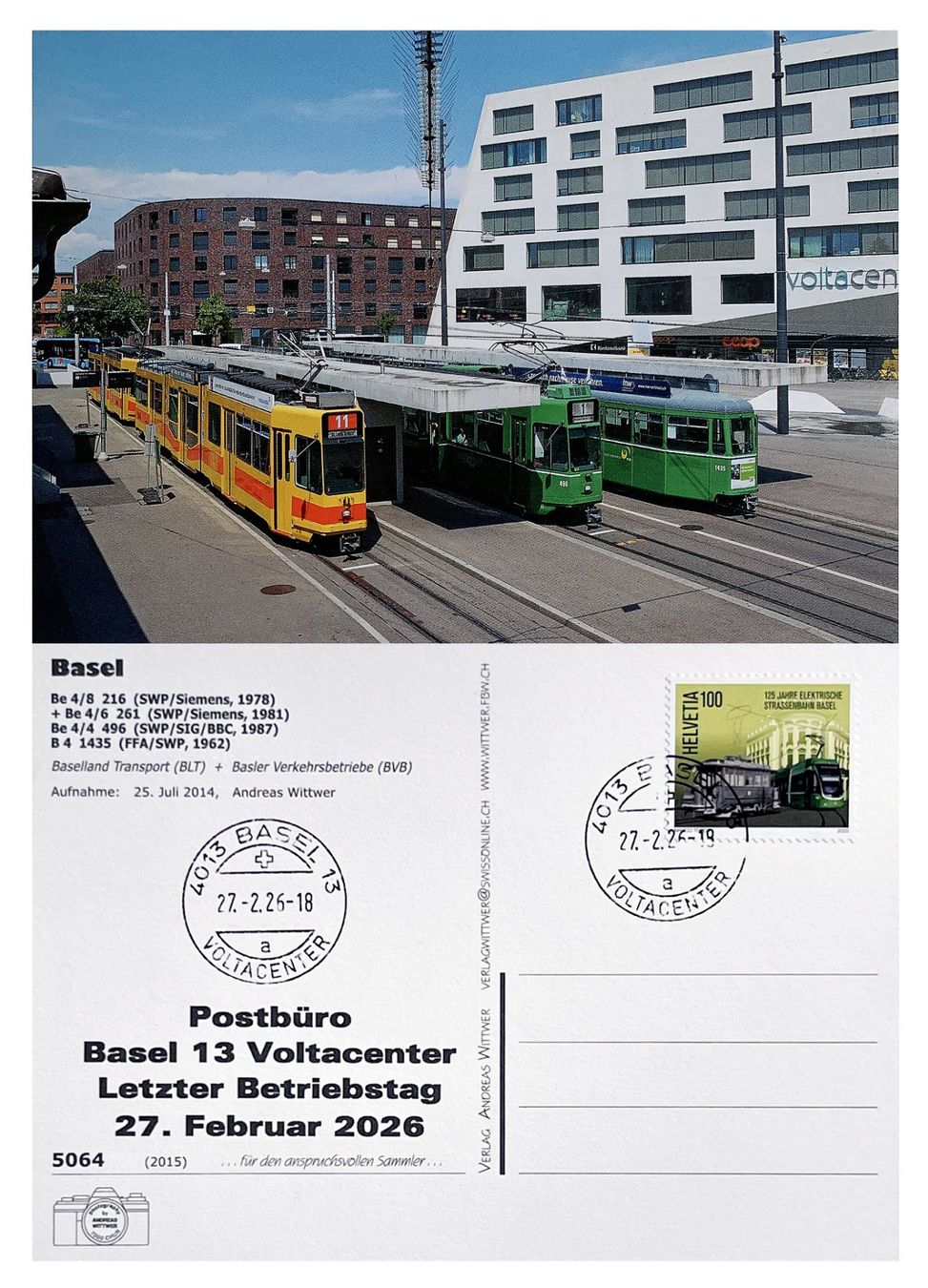 Cartoline postali: Basel Voltacenter Letzttag Post Tram BLT Be 4/8 BVB Be 4/4 – Nuovo (secondo la descrizione) da Bern venduto da AWiBe