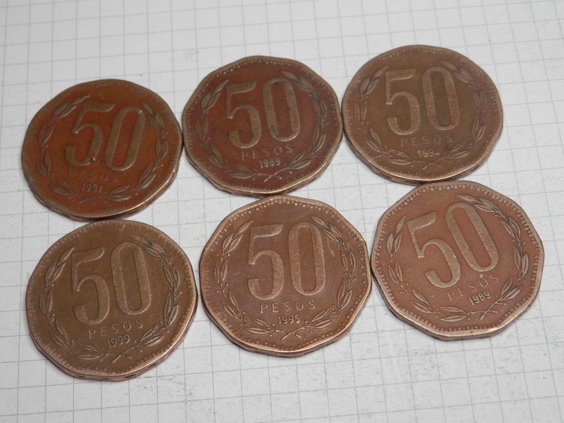 Tutti le monete: 6 x Chile 50 Pesos siehe Liste – Usato da Weiach venduto da weiach81