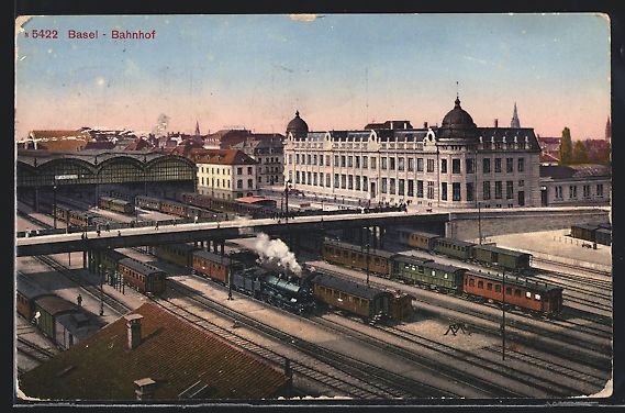 Cartoline postali: AK Basel, Stadtansicht mit Bahnhof, 1919 – Usato da Berlin venduto da bartko-reher