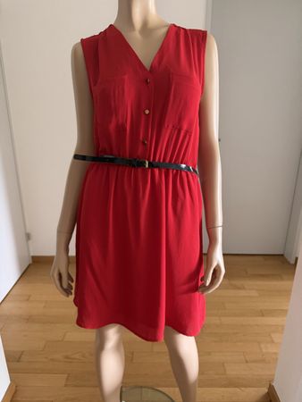 H&M ärmelloses Kleid Gürtel Rot Gr. 38 Neu mit Etikett A