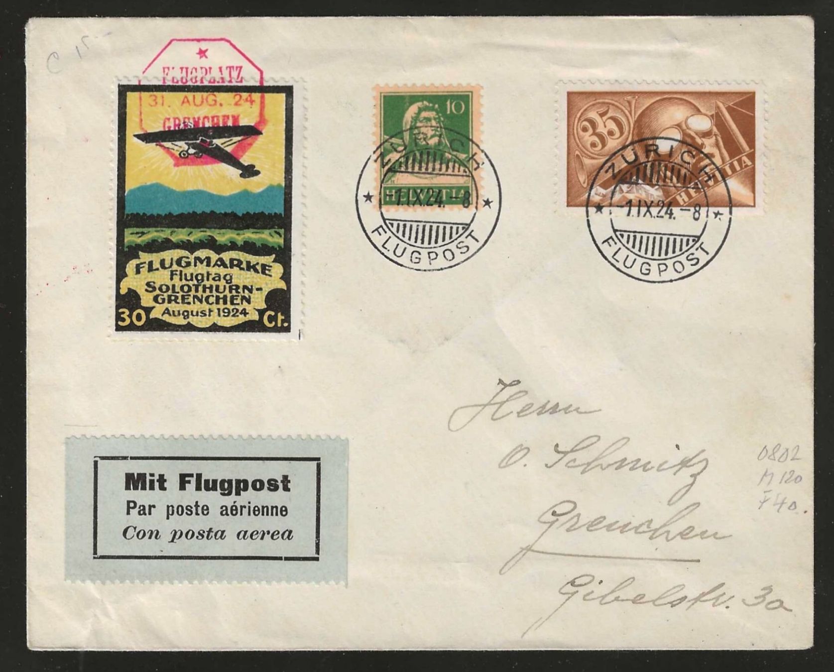 Tous les timbres: 1924 : Flugpostbrief Flugtag Solothurn-Grenchen – D'occasion à Gümligen par Geniusbuy