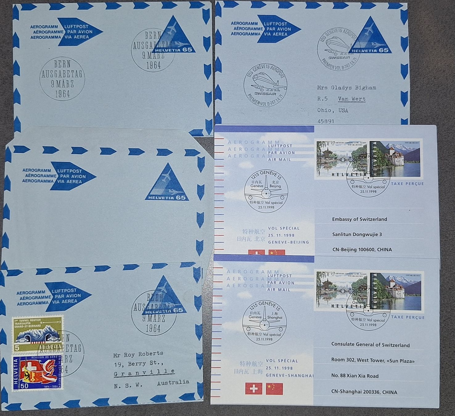 Alle Briefmarken: Aerogramme Luftpost  – Gebraucht aus Balgach von SIMEON27