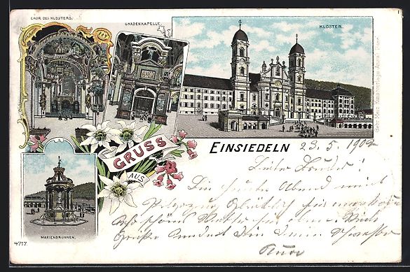 Cartoline postali: Litho Einsiedeln, Kloster, Gnadenkapelle – Usato da Berlin venduto da bartko-reher