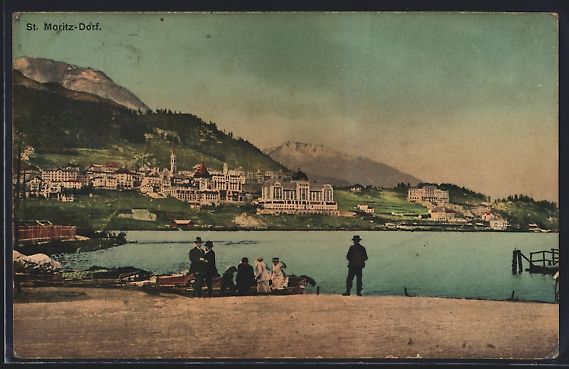 Ansichtskarten: St. Moritz, Dorf, Ortsansicht mit Booten – Gebraucht aus Berlin von bartko-reher