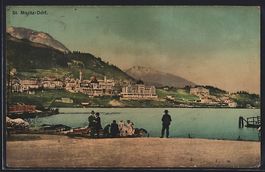 St. Moritz, Dorf, Ortsansicht mit Booten