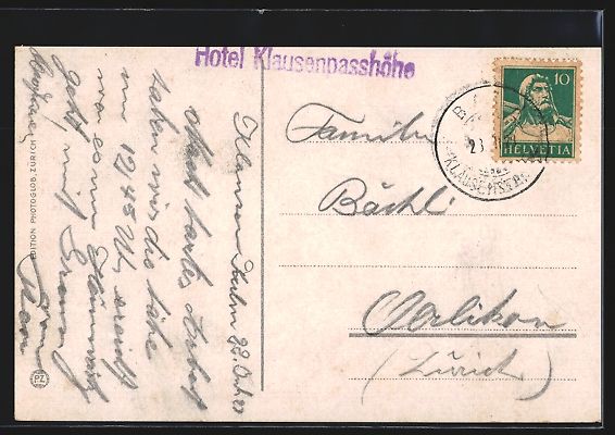 Cartoline postali: Klausenstrasse, Hotel Klausen-Passhöhe  – Usato da Berlin venduto da bartko-reher 1