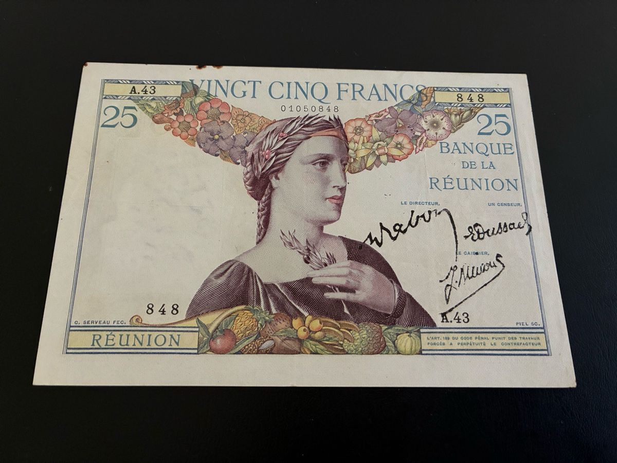 Banconote: Francs ÎLE DE LA RÉUNION 1944 P.23 – Usato da Dällikon venduto da Woldbanknoten 1