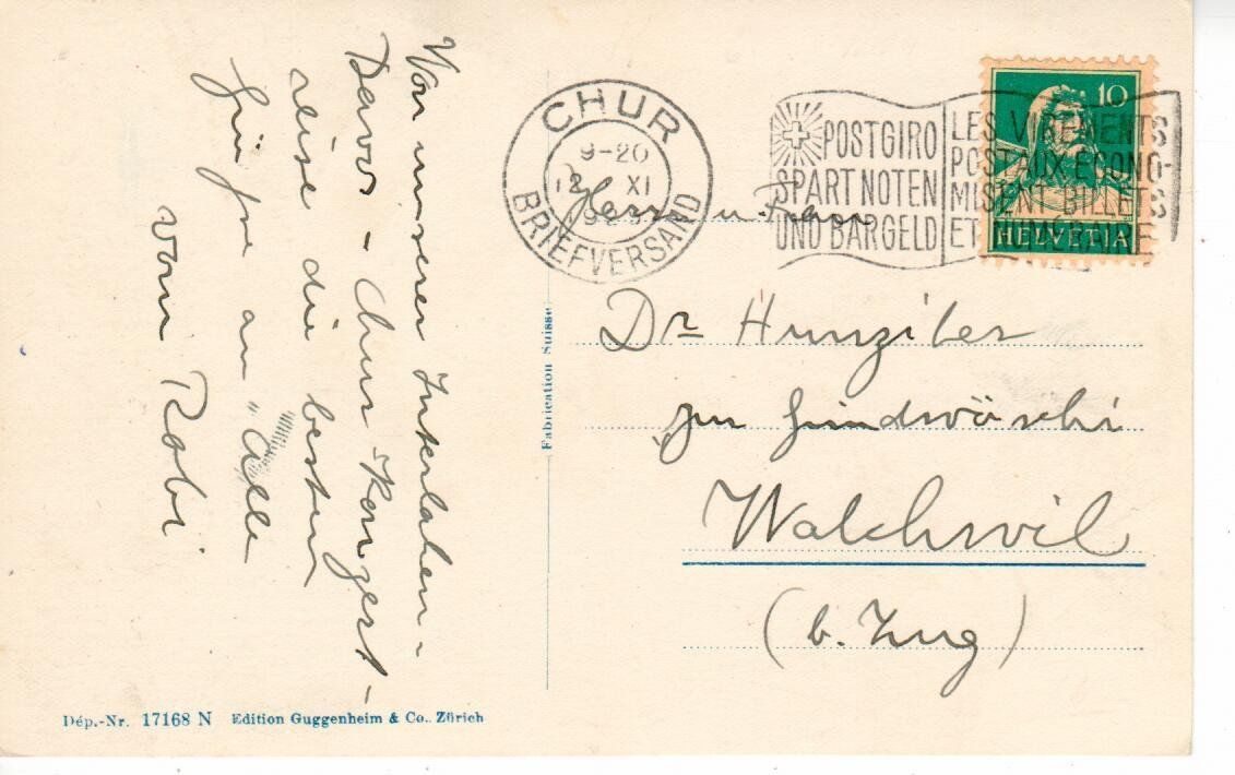 Ansichtskarten: Chur  1929 – Gebraucht aus Wolhusen von Curver9 1