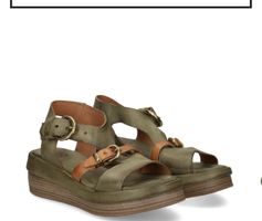 A.S. 98 Plateau-Sandalen, Olivgrün, Echtleder, Gr. 38