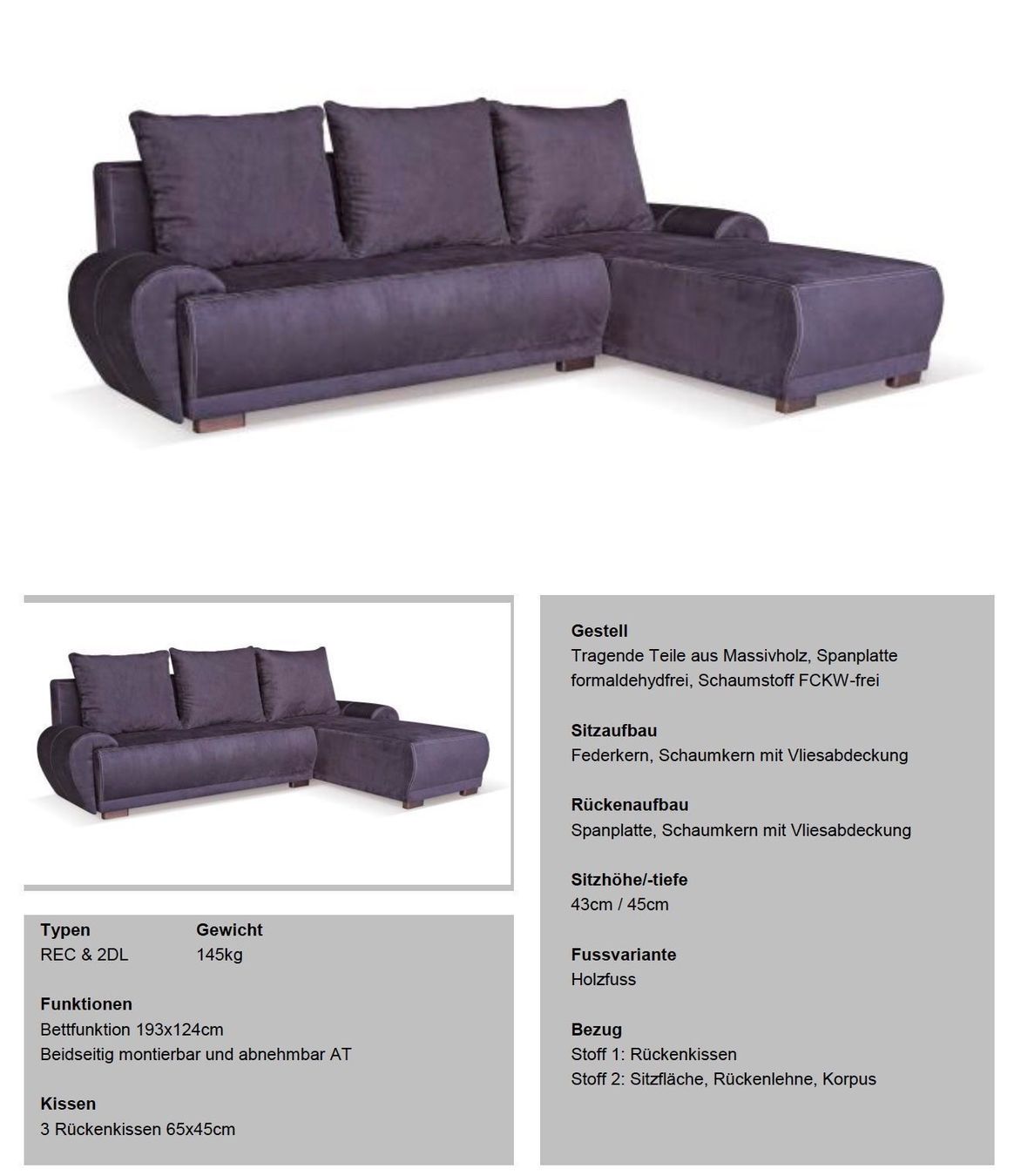 Divani: Sofa mit Bettfunktion, beidseitig montierbar, silbergrau – Nuovo e nell'imballaggio originale da Schaffhausen venduto da Spezialist 2