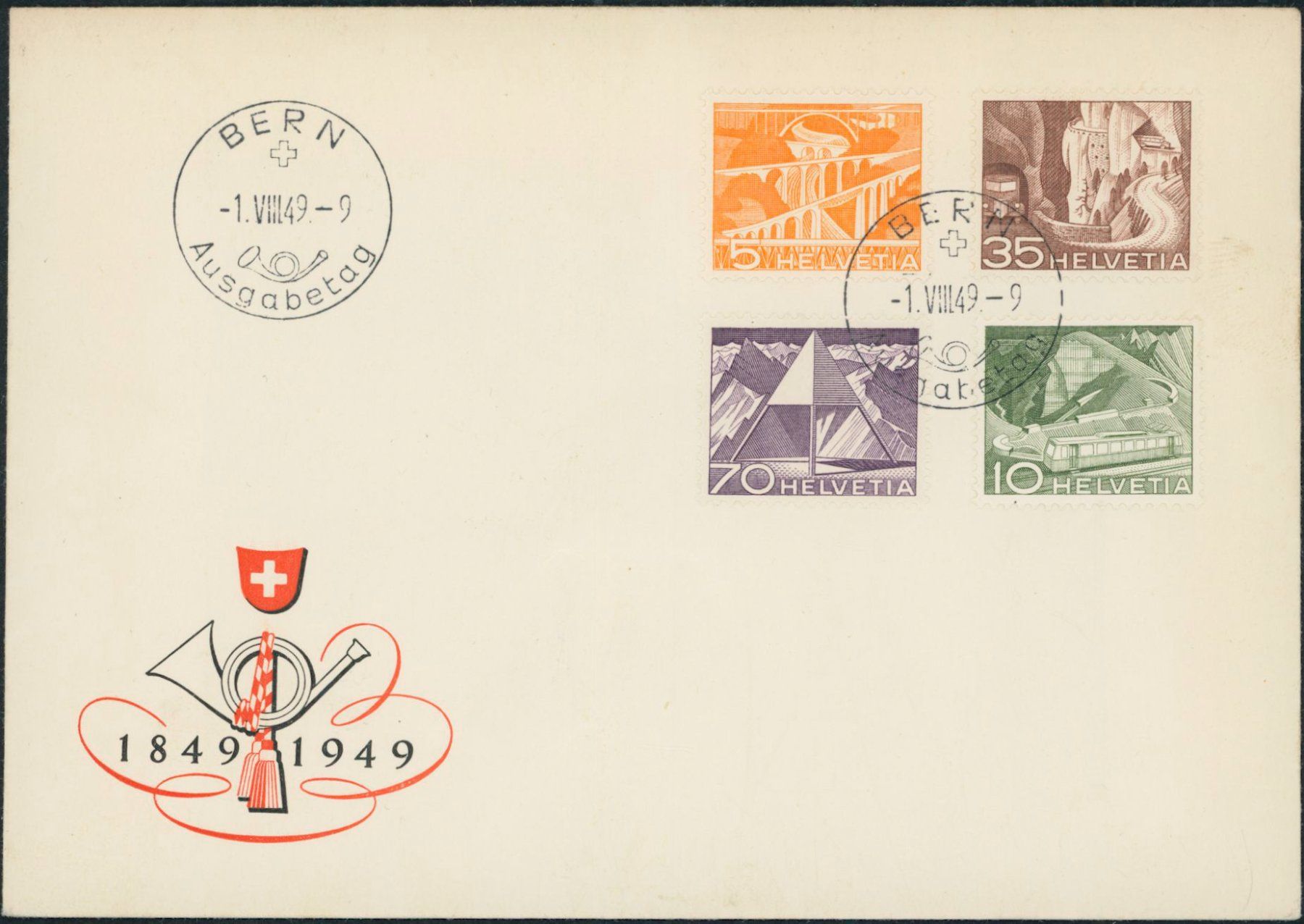 Tutti i francobolli: 1949 - Technik + Landschaft - FDC ET - deutsch • dt – Usato da Schindellegi venduto da leecollect 1