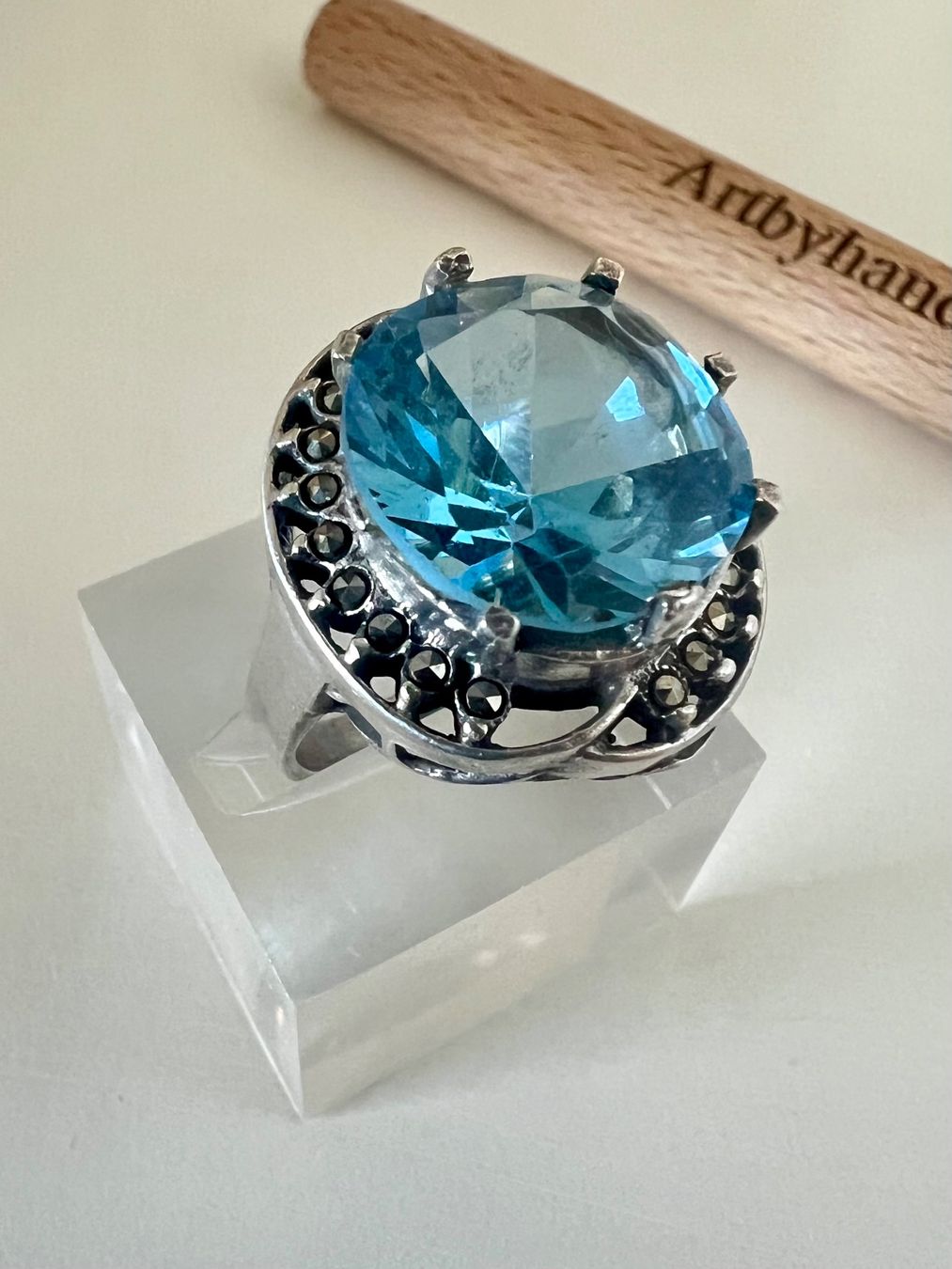 Ringe: Art Déco Ring Silber MPze – blauer Statementstein Markasiten – Gebraucht aus Ruswil von artbyhand 6