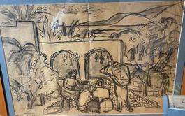 Marktszene Afrika 55 x 75 cm Kohle/Papier signiert