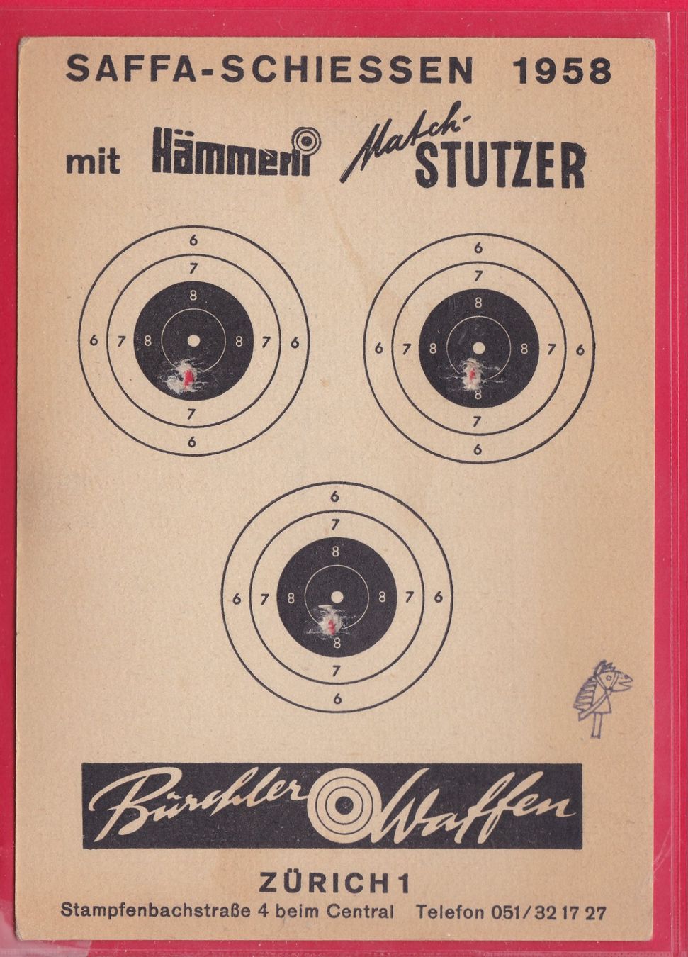 Cartoline postali: SAFFA-SCHIESSEN 1958 MIT HÄMMERLI MATCH-STUTZER, – Usato da Oberrieden venduto da Gebirgsstelze
