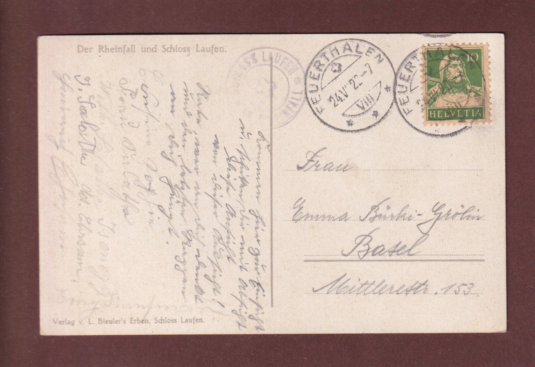Cartoline postali: RHEINFALL - 1922 – Usato da Pully venduto da nicecards-shop 1