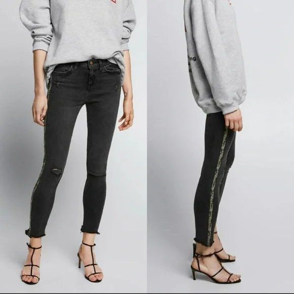 Pantalon Simili Cuir Imprimé Serpent Zara Taille 00 - Marron - Très Bon état