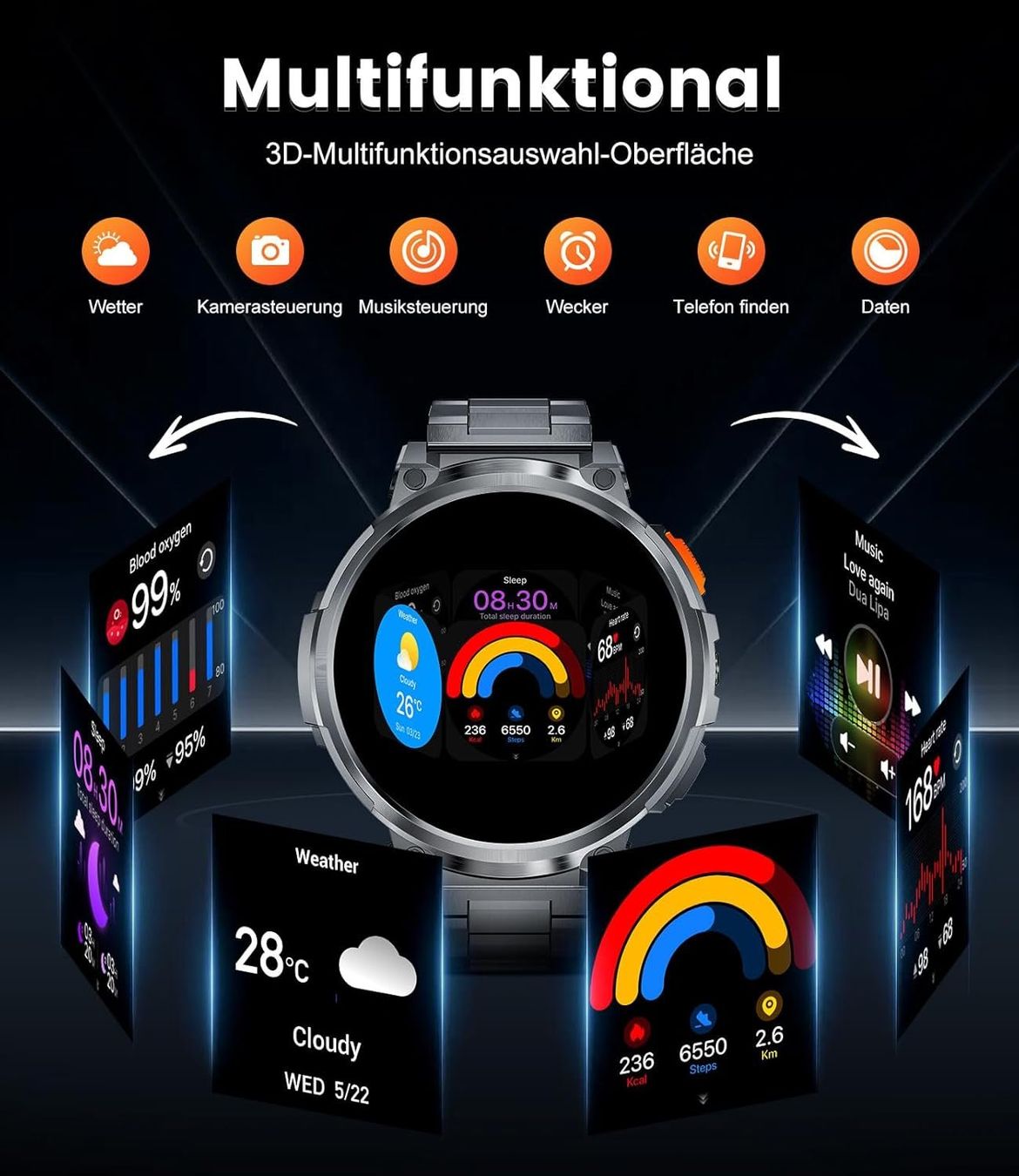 Smartwatch: Smartwatch Herren HD Großes Display mit 2 Armbändern – Nuovo e nell'imballaggio originale da Geneve venduto da Titi2008 7
