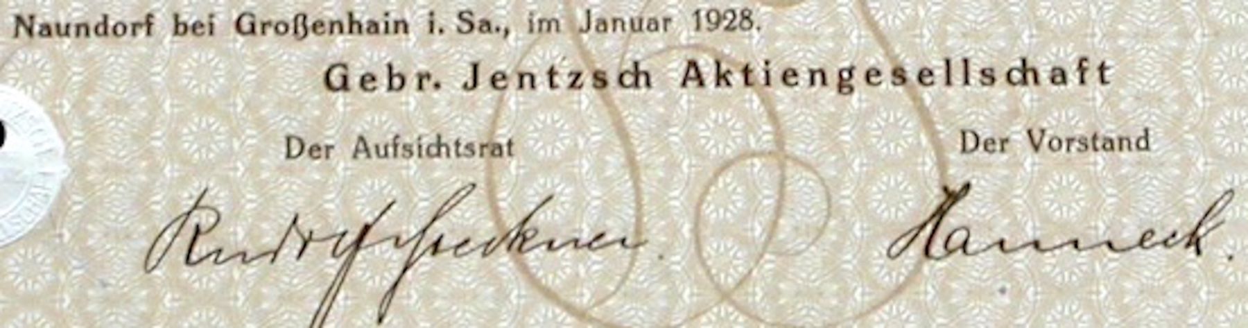 Dokumente: Gebr. Jentzsch AG, Naundorf - 1928 – Gebraucht aus Solothurn von Sgasche 1