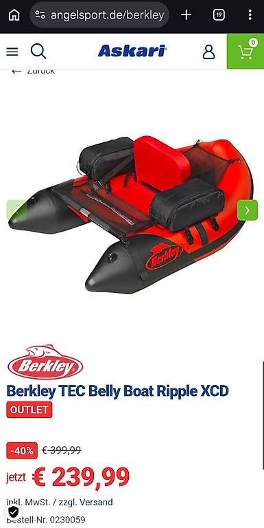 Salvagente: Berkley Bellyboat inkl. Guideline Flossen – Usato da Zürich venduto da jan_s988 2