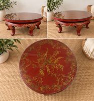 Antiker chinesischer Clubtisch Ø 100 cm – rot/gold mit Glas