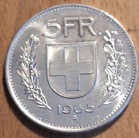 Schweizer 5 Franken Münze 1965 B sehr schöner Zustand