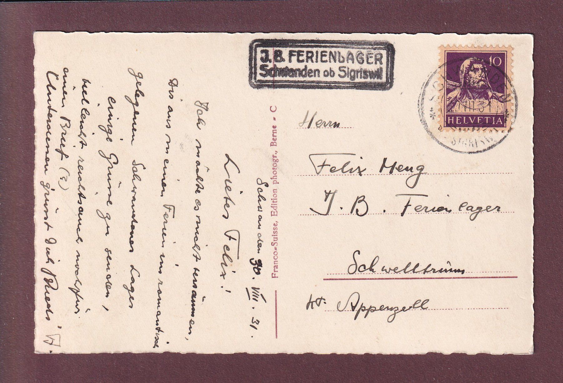 Cartoline postali: THUNERSEE - Blümlisalp - 1931 – Usato da Pully venduto da nicecards 1
