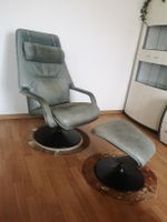 Sessel mit Fusshocker grau Leder Drehfuss gebrauchter Zustan