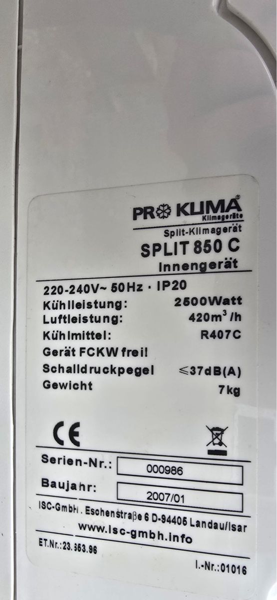 Climatiseurs: PRO KLIMA Split 850 C Klimageraet Gebraucht – D'occasion à Birsfelden par inf_l2yy 3